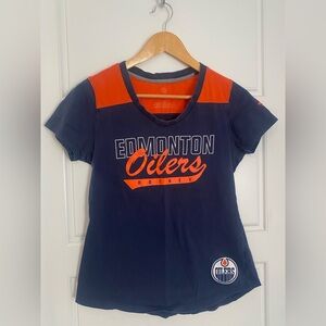 Fanatics NHL Edmonton Oilers Hockey T Shirt Tee Shirt Size Small Orange Blue